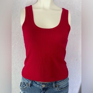 Love J Ribbed Tank‎ Top Sleeveless Casual Basic Red Top Size L